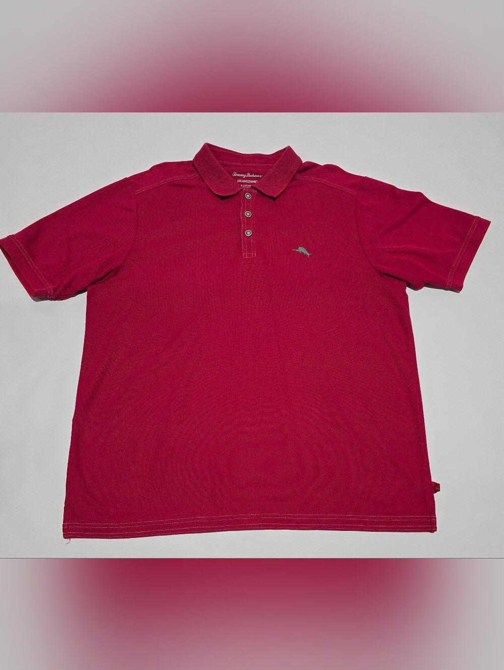 Tommy Bahama Mens L IslandZone Supima Polo Shirt Raspberry Red Marlin Logo